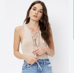 Tularosa Nile Lace Up Sleeveless Thong Bodysuit Size Medium Color Stone EUC